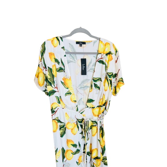 Lulus A La Tart White/ Yellow Lemon print Wrap Dress Sz XL 100% Rayon - Picture 7 of 14